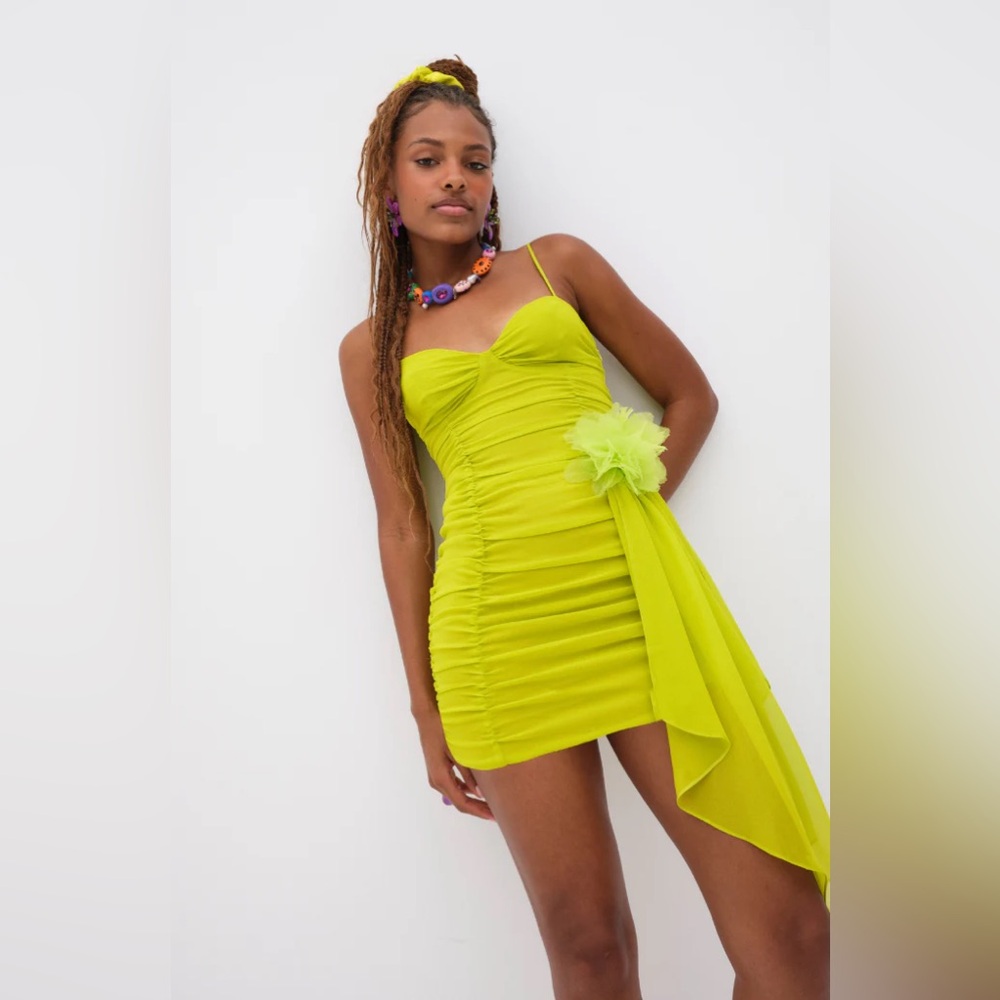 For Love & Lemons Lorlai Lime Green Mini Dress M NWT
